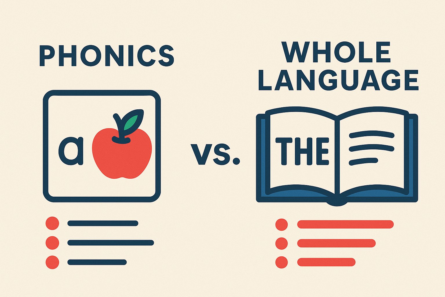 Illustration of phonics and whole language concepts