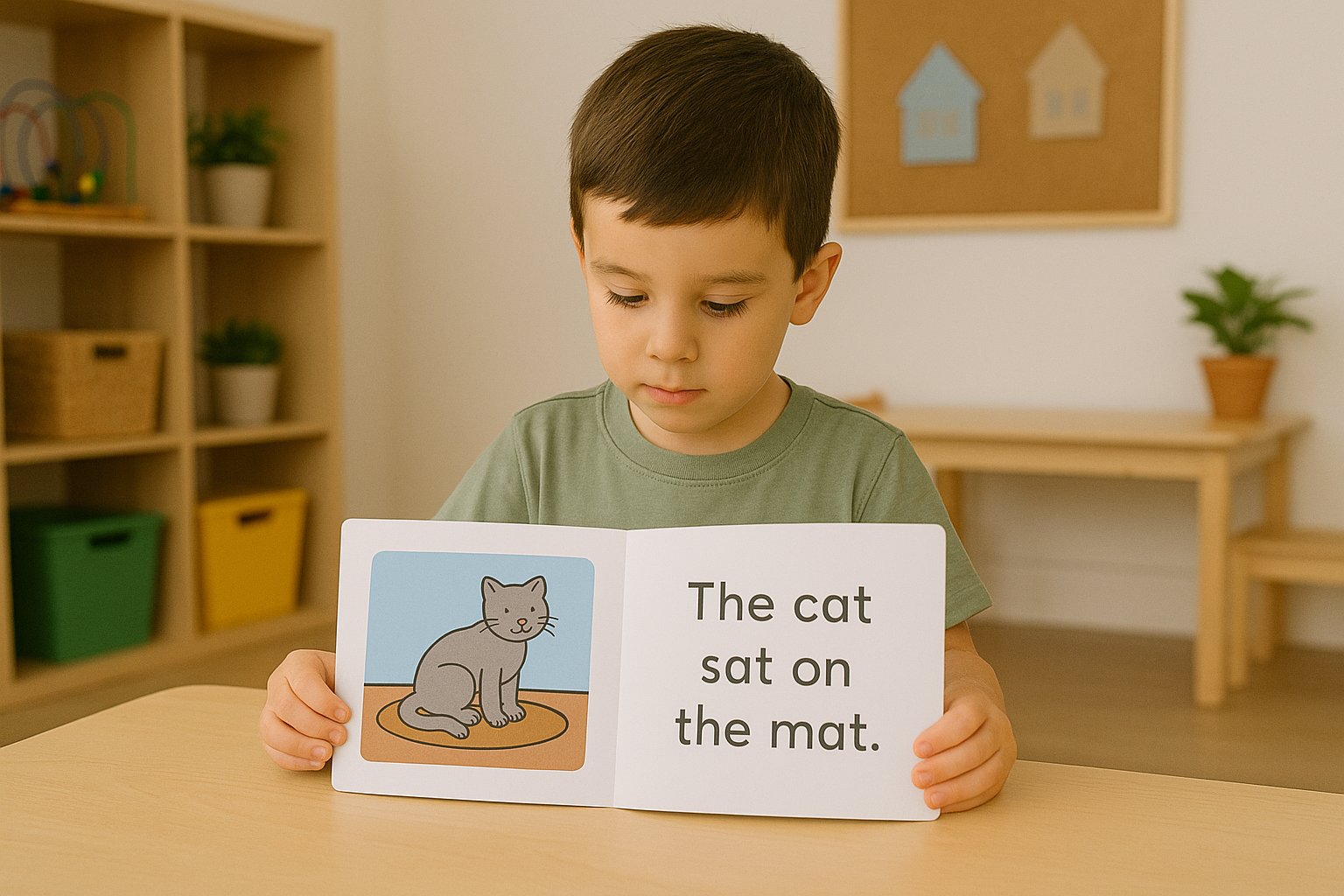 Student reading a phonics-based decodable book
